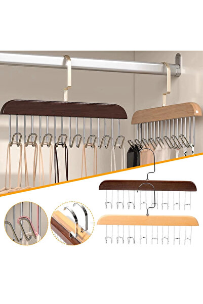 shopwave شماعة مع 8 خطافات متعددة الوظائف، حزام خشبي، ربطة عنق، وشاح، خزانة م...