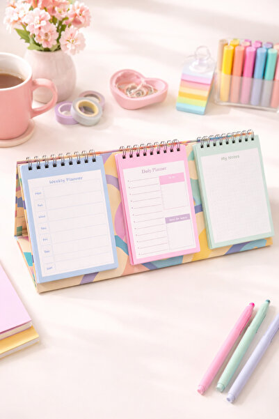Lizy Masaüstü Planner Takvim (3 Bölmeli) - Haftalık ve Günlük Liste, Not Sayf...