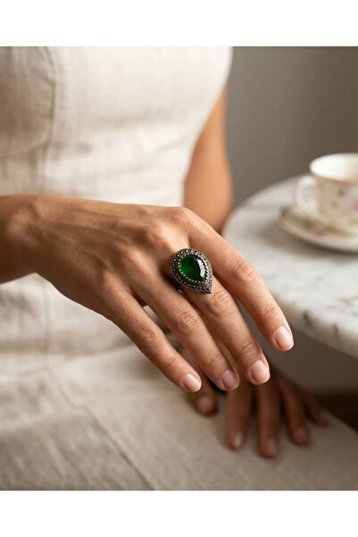 Dorvina Bronze Women's Antique Jewelry Ring Green Crystal Stone Hürrem Model ...