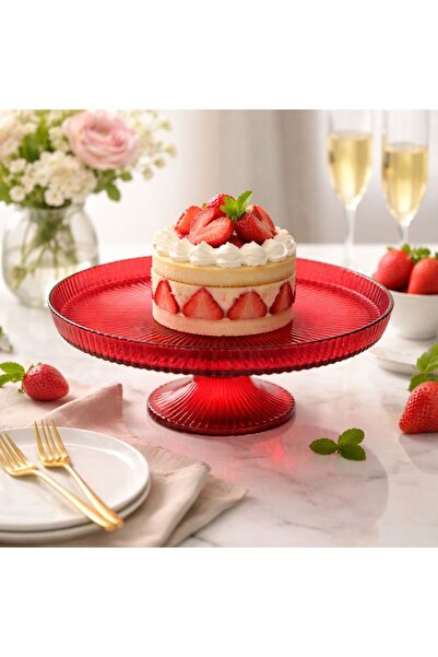 Colorina Çok Amaçlı Ayaklı Sunum Tabağı Kırmızı Cam 16 cm El imalatı