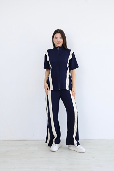 dignus Soft Textured Garnished Zipper Detailed Modal Fabric Tracksuit Set