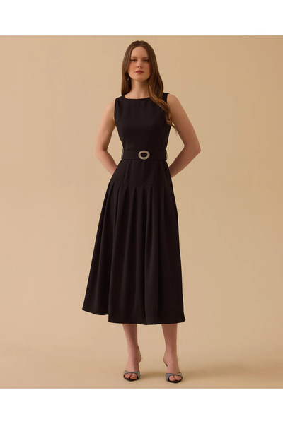 SEÇİL Kemerli Midi Krep Elbise