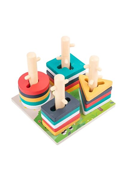 SARALMA Joc educativ sortator de forme geometrice din lemn, multicolor, cu pi...