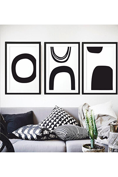 Hayat Poster Black and White Minimalist Geometric Shapes 3-Piece Frame-Like M...