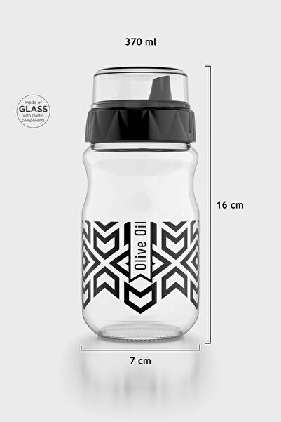 Renga Lexa 370 ml Ethnic Patterned Glass Oil Bottle 152089 Black