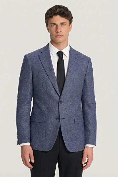 Sabri Özel Men's Navy Blue Viscose Blended 4 Drop Classic Jacket