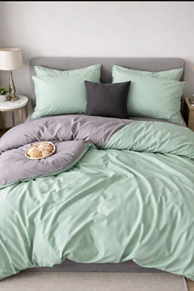 LaLiva Green Gray Solid Color Double Elastic Sheet Duvet Cover Set