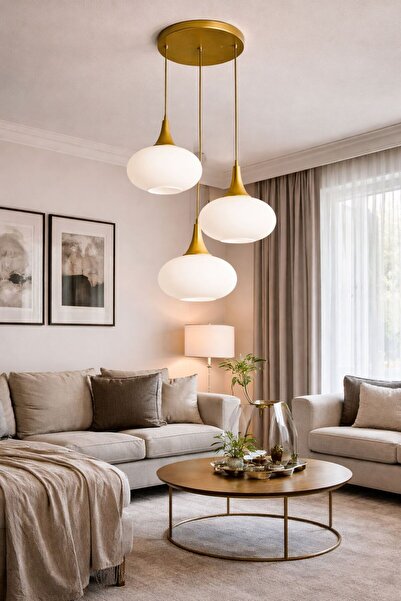 Ömür Avize hazal eskitme gold kasa 3lü sarkıt avize