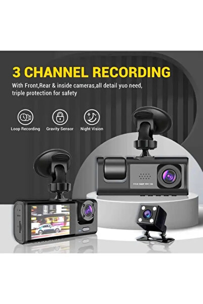 CASA JOY Camera Auto Tripla FullHD, 3 Camere Fata/Spate/Interior, Ecran 2", G...