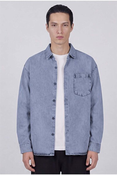 Sabri Özel Ice Blue Oversize Cotton Denim Jacket Shirt
