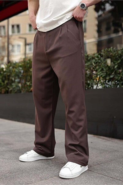 Madmext Pantaloni pentru bărbați, maro, cu croială lejeră și picior larg, E6588