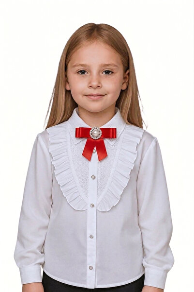 Elayza Cămașă albă pentru fetițe, cu mânecă lungă și broderie la guler și la ...