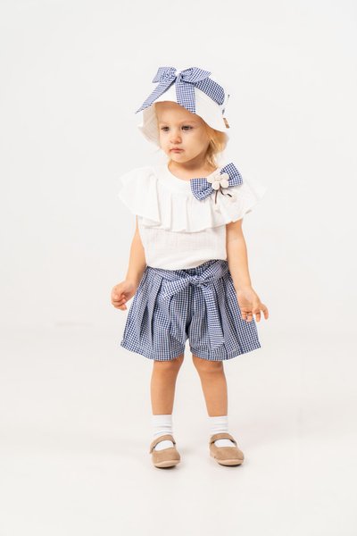 JNF kids Baby Girl Summer Outfit Set with Ruffled Collar and Gingham Shorts, ...