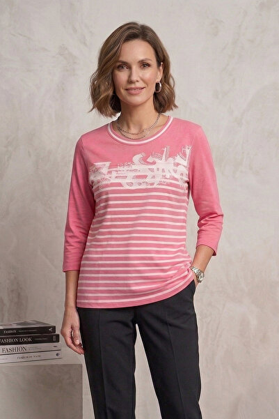 YXL COLLECTION Дамска макси блуза от пениран памук с ликра, с кръгло деколте,...