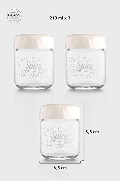 Renga Lexa Spicy Patterned 210 ml 3-Piece Glass Spice Jar Set 162011 Beige