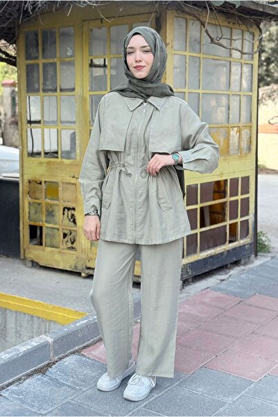 Moda Rosa 26Y6680 - YOSUN YEŞİLİ - KONTRAST DİKİŞ DETAYLI TAKIM