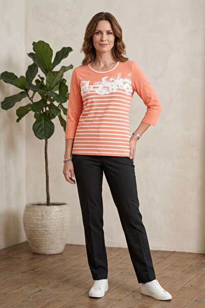 YXL COLLECTION Γυναικεία μπλούζα από χτενισμένο βαμβάκι με στάμπα Lycra, με λ...