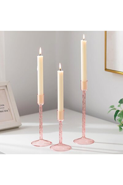 Glasseam Set of 3 Pink Glass Candle Holders, Elegant, Table & Living Room Decor
