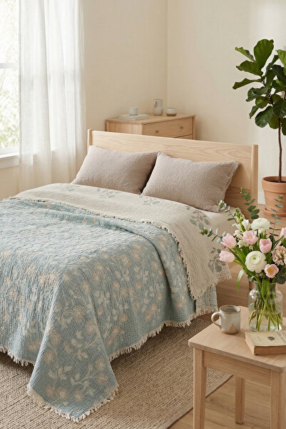 cottoncloth Muslin Double Layer 5 Layer Padded Bedspread 220X240 cm 100% Cott...