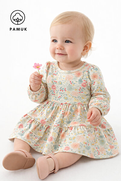 difa kids Baby Girl Single Jersey Lycra Dress - Patterned Casual Seasonal Bab...