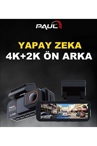 PAULLED 4K Yapay Zekalı Araç Kamerası Ön Arka Plaka Okuma, Hız Göstergesi, Gp...