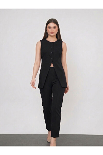 ZEYNEP RANA Γυναικείο Σετ Παντελόνι και Γιλέκο από Ύφασμα Atlas Dabıl που δεν...