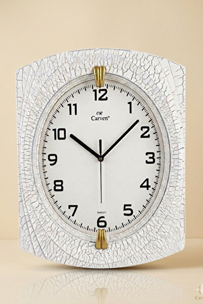 VENETTO Ceas de perete oval, design antic, silențios, alb, 30x29 cm