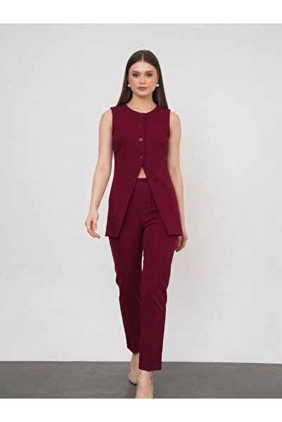 ZEYNEP RANA Γυναικείο Σετ Παντελόνι και Γιλέκο από Ύφασμα Atlas Dabıl που δεν...