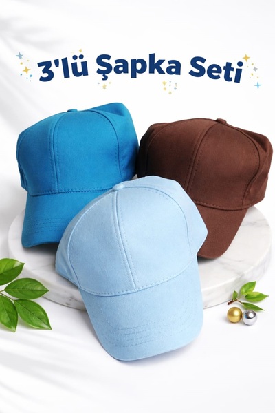 Mrey Set de 3 șepci sport unisex, albastru, albastru închis, maro, cu velcro,...