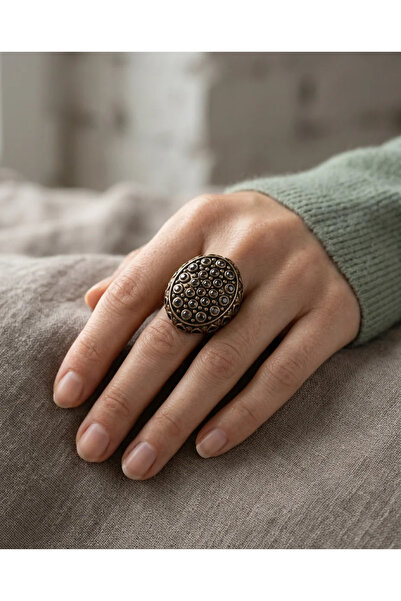 Dorvina Bronze Women's Antique Jewelry Ring with Margazite Stone Oval Spotted...