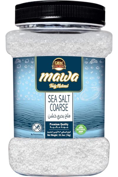 MAWA ملح البحر الخشن 1 كجم |   ملح خشن غير معالج باليود |   جرة قابلة لإعادة ...