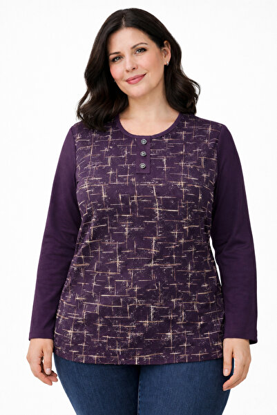 Mutlu City Women's Patterned Round Neck Relaxed Fit Combed Cotton Blouse for ...