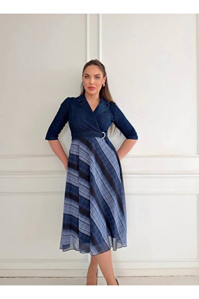 STEPS Denim Top and Chiffon Bottom Midi Dress