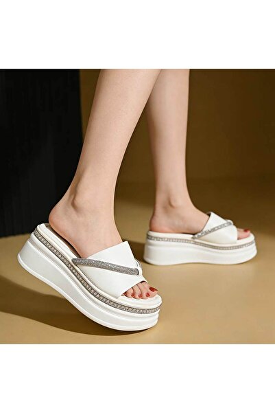 Tmall Γυναικείες Παντόφλες Casual, Δερματίνη, PD1101, Λευκό