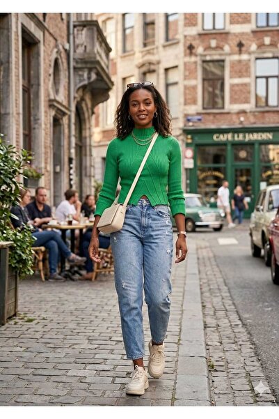 Kutaf Bluză verde din tricotaj cu mânecă lungă și decolteu rotund – Top din t...