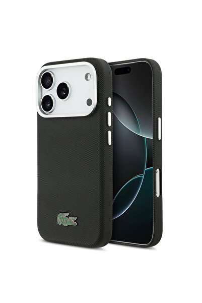 Lacoste iPhone 17 Pro Max Kılıf Lisanslı M-Safe Uyumlu PVC Pike Desenli İkoni...