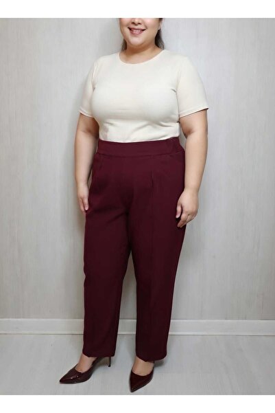 İyisini İstersen Women's High Waist Plus Size Pocketed Standard Bordo Color S...