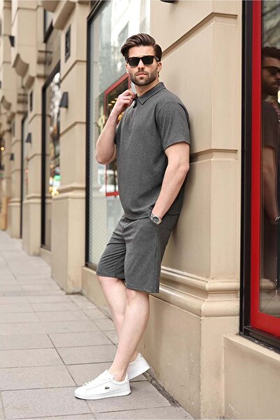 Madmext Set de pantaloni scurți și tricou antracit cu guler polo E7363