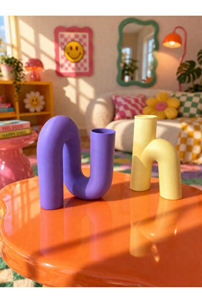 3DekorPusula Modern Dekoratif Vazo Seti 2'li-Renkli Tasarım Obje,Minimal Masa...