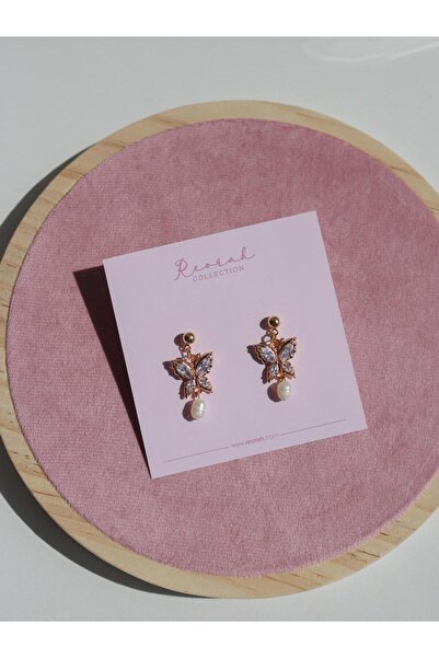 Reorah Collection Rose Gold Butterfly Pearl Drop Earrings