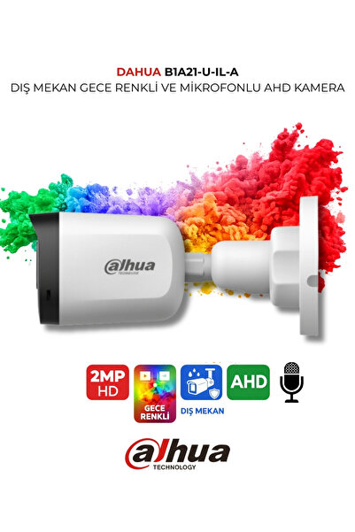 DAHUA 2MP Güvenlik Kamerası HAC B1A21P U IL A Mikrofonlu Renkli Bullet Kamera