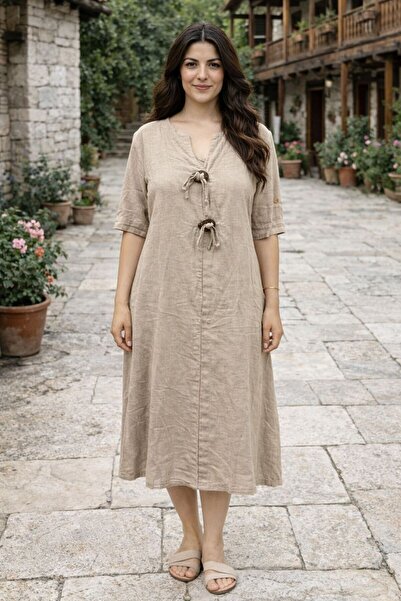 AGORATEKSTİL Women's Cotton Double Pocket Wooden Button Detailed Short Sleeve...