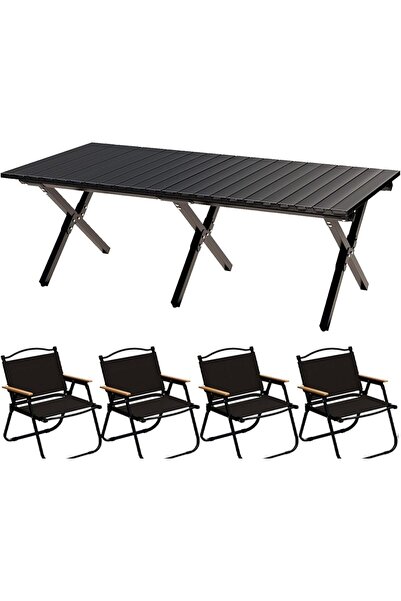 AutoFamily Folding Aluminum 120CM Camping Table & 4Pcs Chair Set