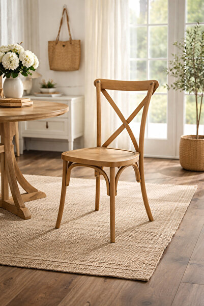 Crestj Luxury Wooden Bistro Chair with Classic Design Elegant Cross-Back Comf...