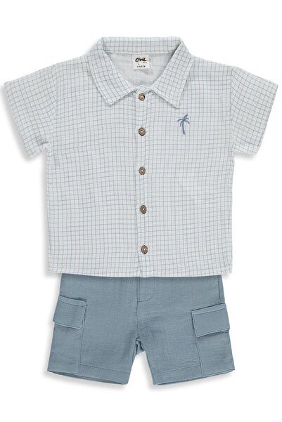 Civil Baby Erkek Bebek Müslin Kareli 6-18 Ay Takım - Ekru 12-18 Ay