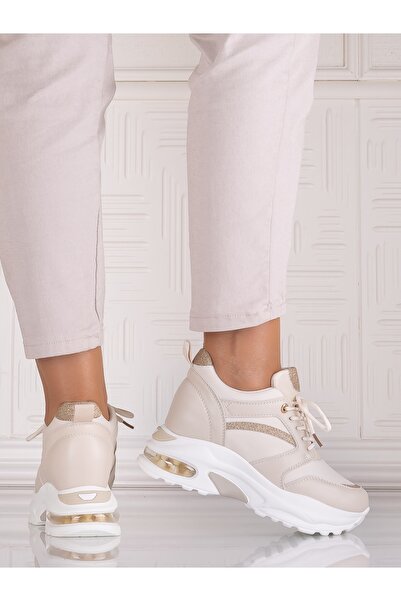 Botinelli Women's Platform Sneakers Beige from Ecological Leather Tammara, 40