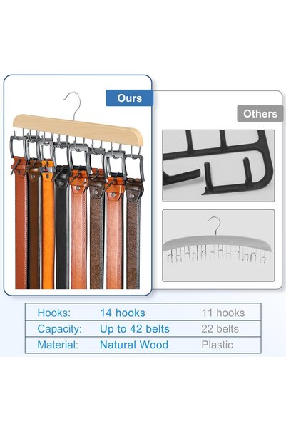 VEXORA GLOBAL Wooden Belt Hanger with 14 Hooks In-Cabinet Organizer Belt Tie Bra Hanger