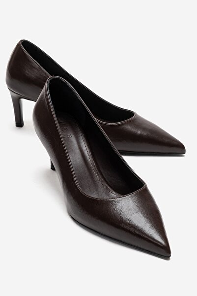 LuviShoes Γυναικεία παπούτσια με τακούνι VELMIRA σε καφέ δερμάτινο χρώμα