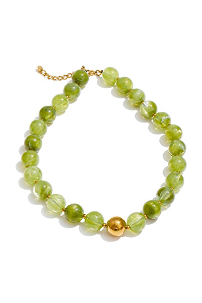 Eva Grace Κολιέ Τζένι, χειροποίητο, με πράσινες χάντρες και χρυσό πλαίσιο, κα...