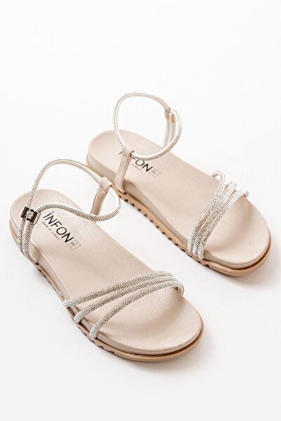 Zerenyus Zri̇n-1001-1100 Premium Beige Silver Stone Daily Women's Sandals